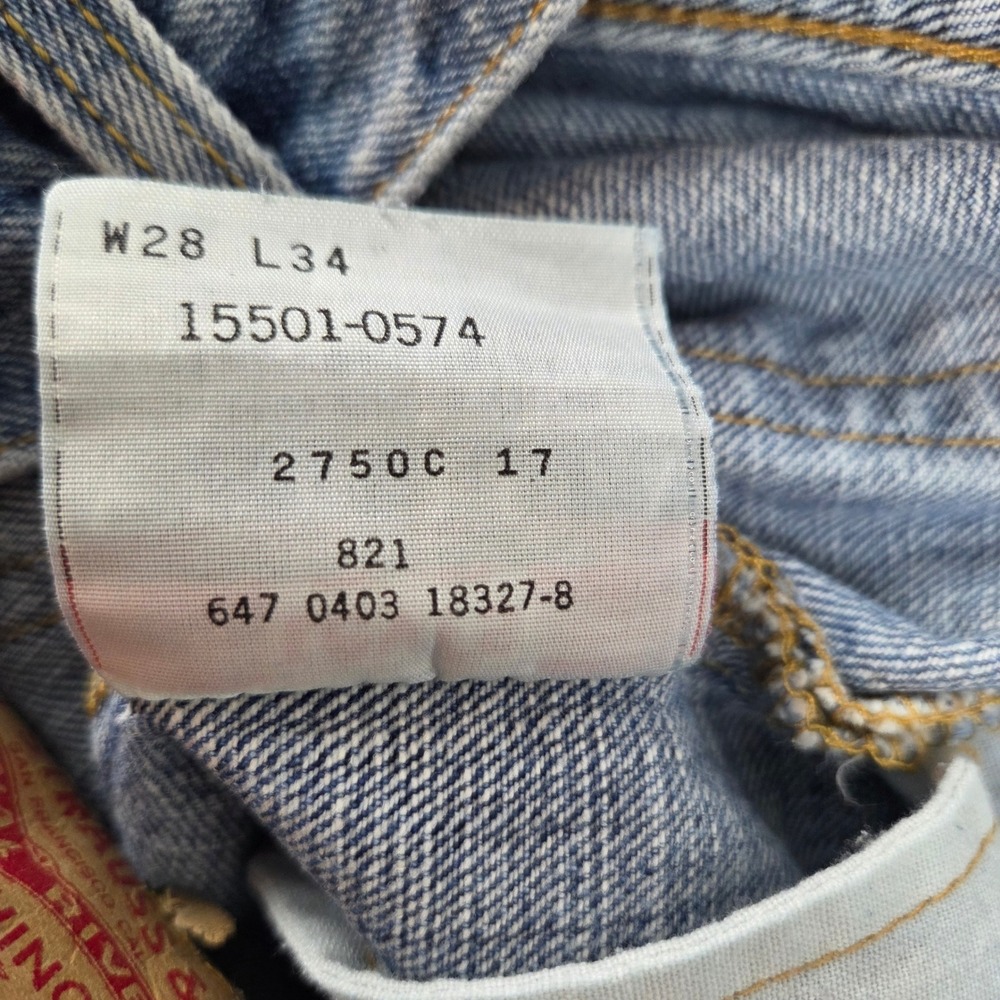 Levi's 501 Men W28 L34 Blue Straight Leg Button Fly Cut Off Raw Hem Jeans 0574 - Picture 6 of 10